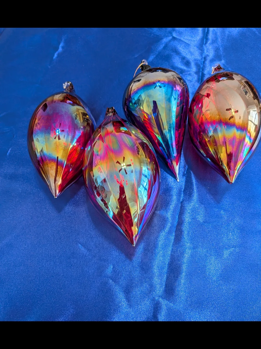 LG Iridescent Glass Teardrop Christmas Ornaments Set Of 4